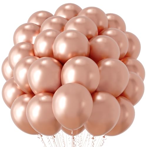 Image of Voircoloria Metallic Rose Gold Balloons, 66pack 12inch Chrome Rose Gold Latex Party Balloons for Birthday Baby Shower Valentine's Day Graduation Wedding Gender Reveal Anniversary Party Decorations