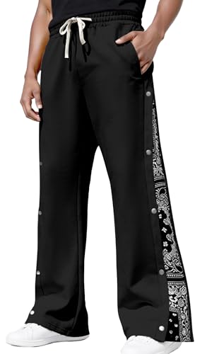 AIEOE Men's Jogging Trousers Vintage Baggy Sports Pants Elasticated Waist Hippie Sweatpants with Pockets M Black