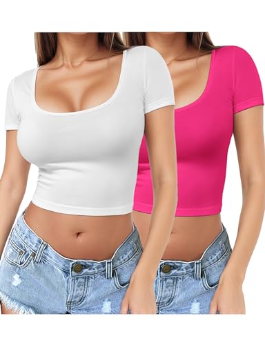 Haut court Y2K stretch à col carré et coupe ajustée lot de 2 t-shirts essentiels M