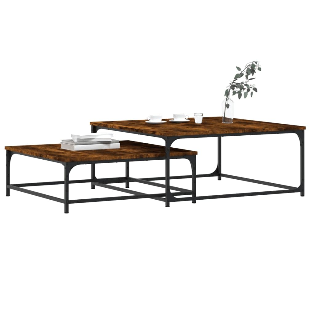 Set di 2 tavolini da salotto in legno di rovere affumicato, tavolino da salotto, tavolino d'appoggio, tavolino da salotto
