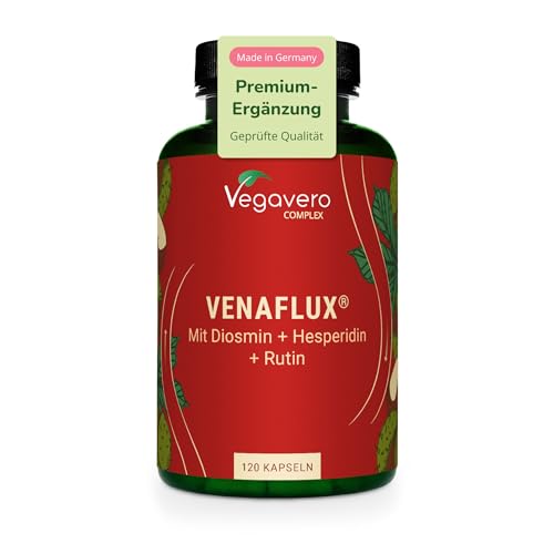Vegavero Venaflux Kapseln 120 Stück - mit Hesperidin, Diosmin, Rutin, Rosskastanienextrakt & Mäusedorn - 40 mg Aescin & 7 mg Ruscogenin - Vegan, ohne Zusatzstoffe, laborgeprüft