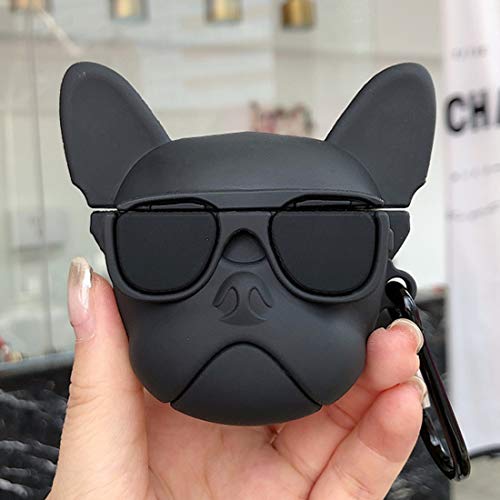 Mulafnxal Compatible With Airpods 1&2 Case, Silicone 3D Cute Fun Animal Cartoon Funny Character Airpod Cover, Fashion Cool Stylish Design Skin, Cases For Teens Girls Boys Air Pods (Black Glass Dog) #TOP2
