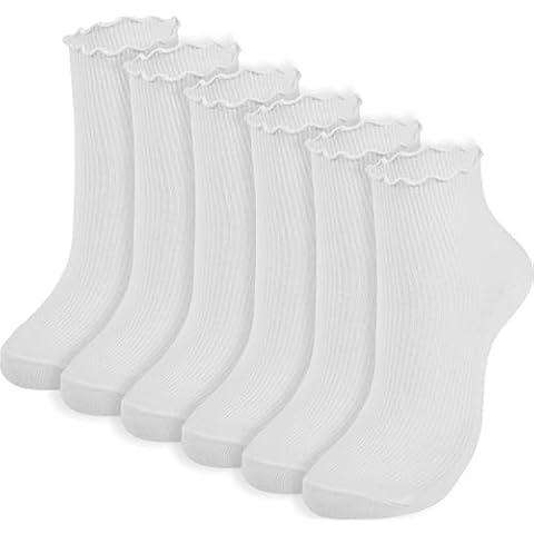BomKinta Ankle Ruffle Socks Women Cute Crew Frilly Sock Low Cut Cotton Socks White 6 Pairs Size 5-9 Cover
