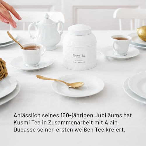 Kusmi Tea - Le Thé Blanc Alain Ducasse - Raffinierte Mischung aus weißem und grüner Bio-Tee, aromatisiert mit Himbeere und Rose - Loser Tee - 120 g Metalldose - Menge für etwa 50 Tassen