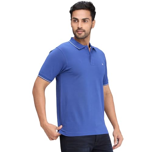 Image of Raymond Men's Modern Fit Solid Pattern Pure Cotton Polo Neck Half Sleeve Casual T-Shirt