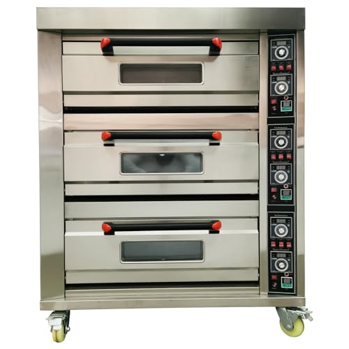 LGXEnzhuo Electric 3-Layer Pizza Oven Movable Bakery Equipment Commercial Oven with 6 Baking Sheets for Pizza/Bread/Cake/Meat 19.8KW 220V/3PH