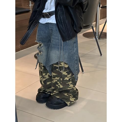Baggy Jeans Kids Camo Patchwork Ripped Wide Leg Jeans Streetwear Loose Fit Baggy Pants Boys Grunge Camouflage Hip Hop3
