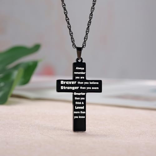 Kvekstio American Flag Cross Necklace for Boys Men, Inspirational Bible Verse Quote Religious Patriotic Jewelry Gift3