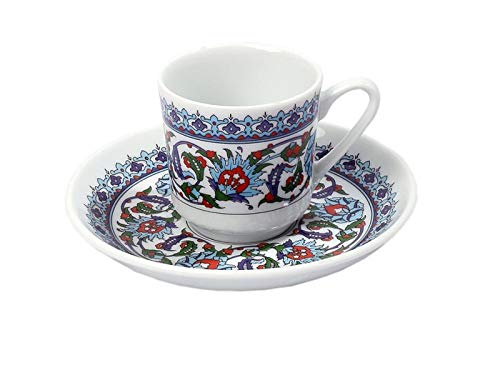 Tazas cafe, Taza de café turca y griega Plus Plato de porcelana delgada con pintura a mano auténtica con estilo… - Imagen 6