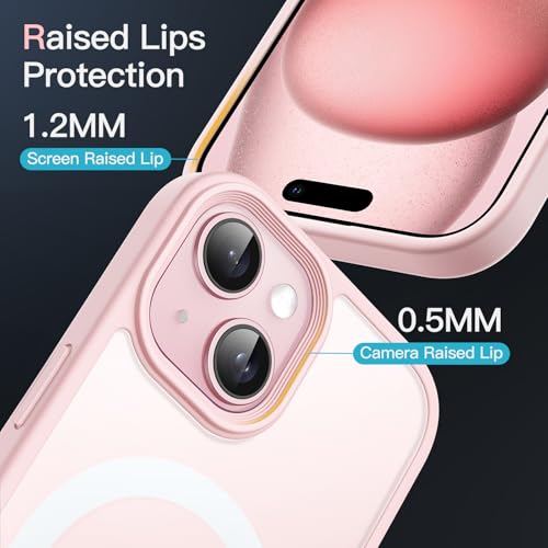 Image of JETech Magnetic Cover Case for iPhone 15 6.1-Inch Compatible With Magsafe, Translucent Matte Back Slim Shockproof Case Phone Cover (Pink)