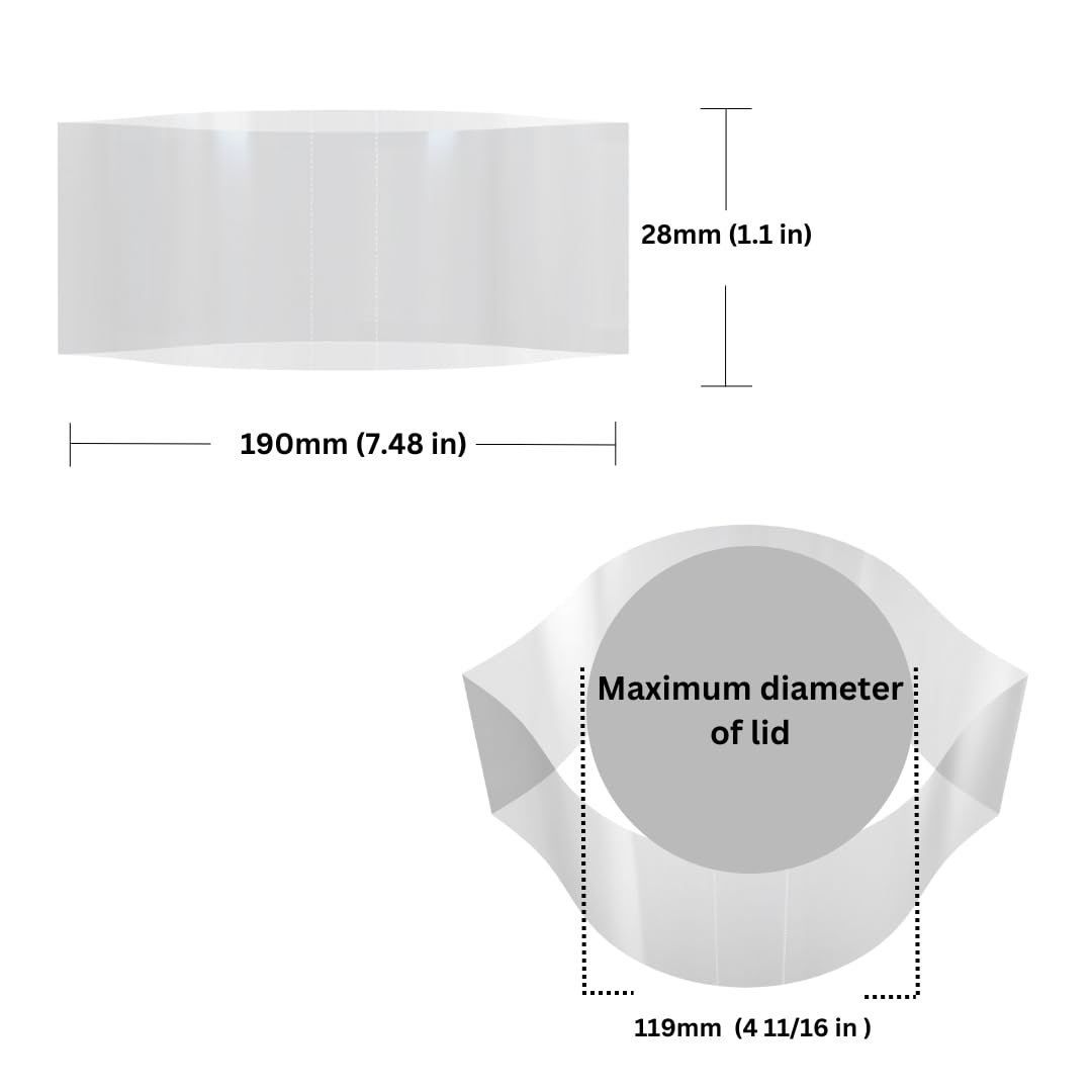 Lot de 500 bandes thermorétractables perforées transparentes de 190 x 28 mm pour baignoires, conteneurs Deli, grandes boîtes et plus encore. [Diamètre compatible : 10,2 cm – 10,2 cm – 11,6 cm]