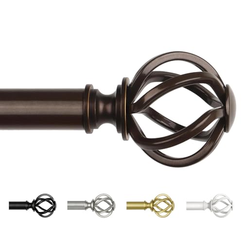 Long Curtain Rods for Windows 66 to 120 Inch, USFOOK 7/8 Inch Heavy Duty Curtain Rod, Telescoping Splicing Drapery Rods with Bronze Twisted Cage Finials