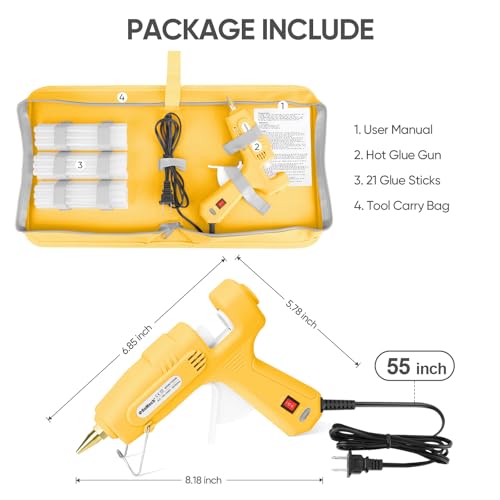 ROMECH Full Size Hot Glue Gun with 60/100W Dual Power and 21 Hot Glue Sticks (7/16"), Fast Preheating Heavy Duty Industrial Gluegun with Storage Case for Crafting, DIY and Repairs (Yellow) - Thumbnail 5