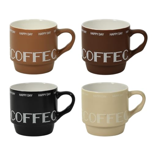 Set 2 Tazze per Colazione da Cappuccino, Ceramica Colorata Grande - Caffè, Espresso, Albergo, Hotel, Ristorazione, b&b, Tè, Latte, Resistenti, Bar - Lavastoviglie Assortite (340 cc, Happy Coffe)