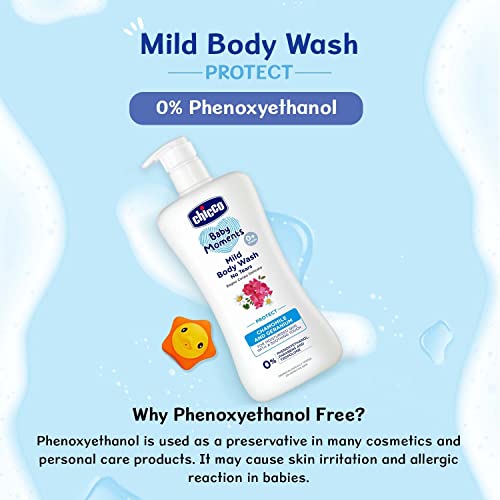 Image of Chicco Baby Moments Mild Body Wash Protect, New Advanced Formula With Natural Ingredients, No Tears, Suitable For Babys Body Wash, No Phenoxyethanol And Parabens (500Ml)
