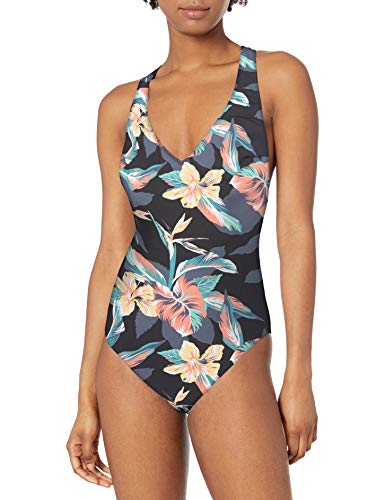 Roxy Junior's Printed Beach Classics One Piece Swimsuit, Anthracite Tropical Sample, L
