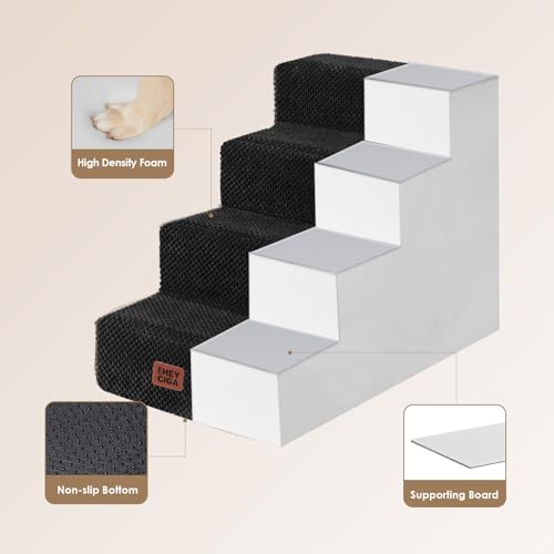 Image of EHEYCIGA Dog Stairs for Bed 18 inch H, 4-Step Extra Wide Dog Steps for High Bed, Pet Steps for Small Dogs and Cats, Non-Slip Balanced Pet Ramp Indoor, Black