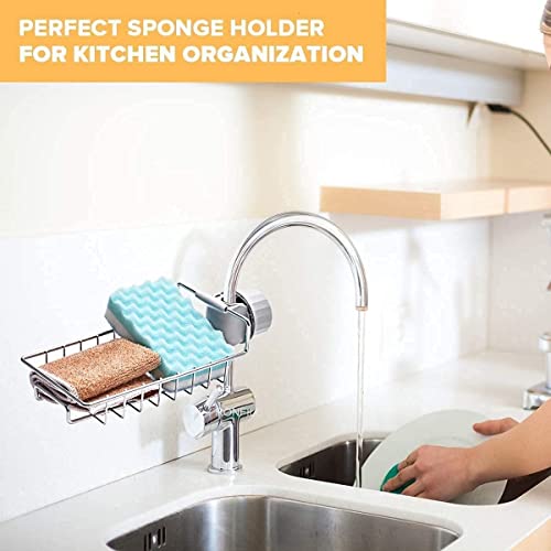 Image of Stainless Steel Adjusting Multifunctional Over Kitchen Sink Caddy Clamp Faucet Sponge Scrubber Holder Storage Hanging Shelf Draining Bathroom Tap Shampoo Soap Organizer Rack(Pack of 1)