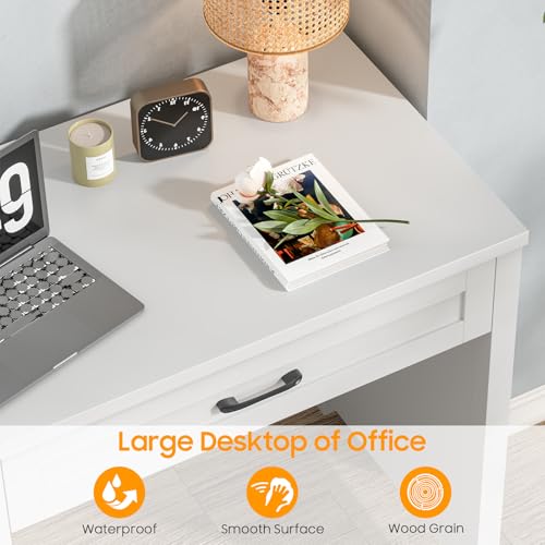Image of Vabches Home Office Desk with 3 Storage Drawers, White