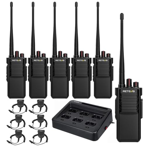 Retevis RT29G IP67 Waterproof Version GMRS Walkie Talkies with 6-Way Charger & IP67 Shoulder Mic 5W Two-Way Radio Long Range 3200mAh 25-Hrs All Day Battery Heavy Duty for Construction Job Site(6 Pack)
