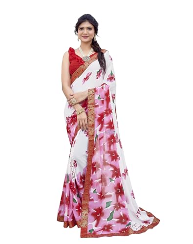 Sari blanc et rouge KULIA pour sublimer votre silhouette