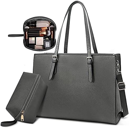 NUBILY Laptop Bags for Women 15.6 inch Large Leather Tote Bag Ladies Laptop Handbag Computer School Shoulder Bag Business Work Bag Black
