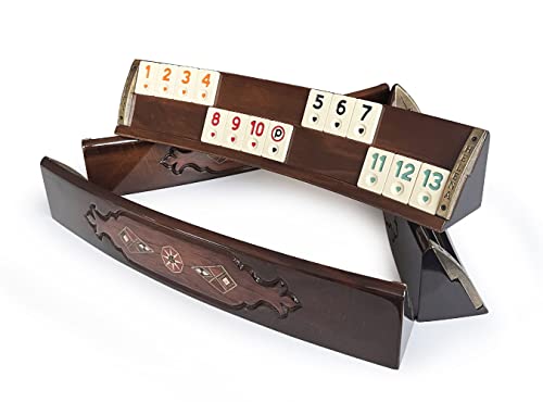 Set artesanal de rummy con madera natural y mosaico miniatura 6