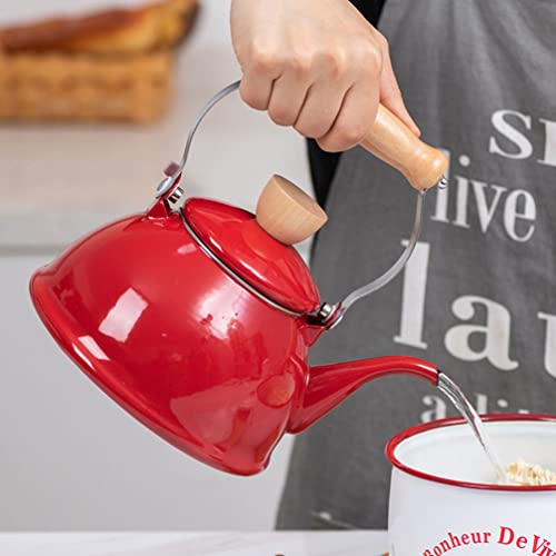 Hemoton Enamel Tea Pot Thickened Water Boiling Kettle Enamel Water Kettle, Retro Enamel Tea Pot Enameled Tea Kettles China Tea Kettle For Stovetop (Red/ 1. 4L) #TOP4