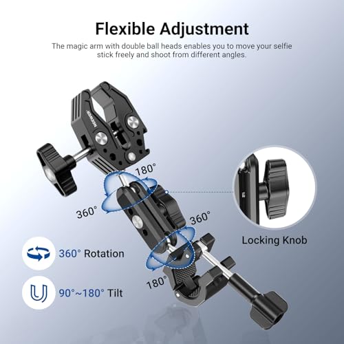 Image of NEEWER Motorcycle Mount Accessories Kit Compatible with GoPro Insta360 DJI, Bike Tail Handlebar Invisible Selfie Stick Double Clamp Holder with Action Camera Adapter for POV Video Recording, GP-30