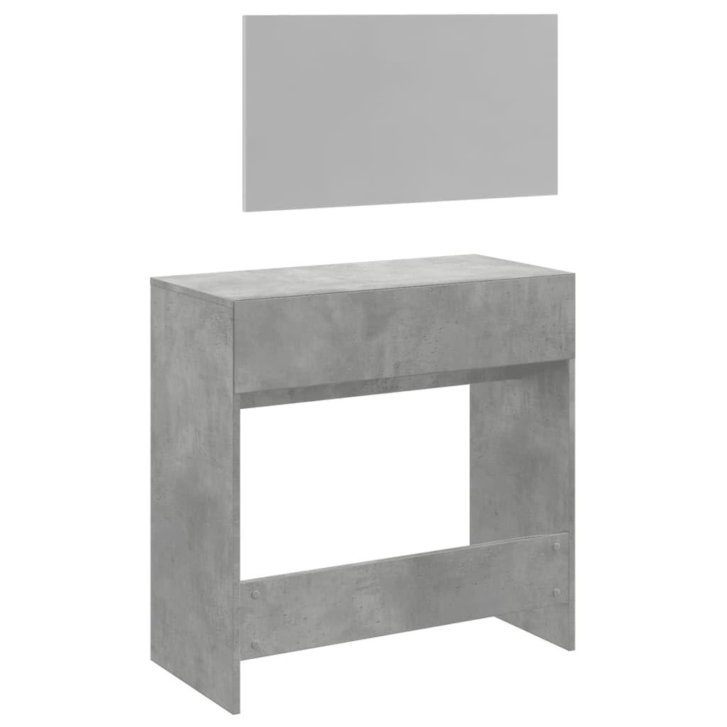 Schminktisch mit Spiegel Betongrau 80x39x80 cm Holzwerkstoff moderner Schminktisch mit Stauraum und Glasplatte für Kosmetik und Make-up im minimalistischen Design