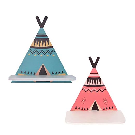 Nacnic Uppsättning av 2 trävägghyllor i nordisk stil. Teepee-formade hyllor för förvaring i barnrum, vardagsrum, kontor. Blå och röd.