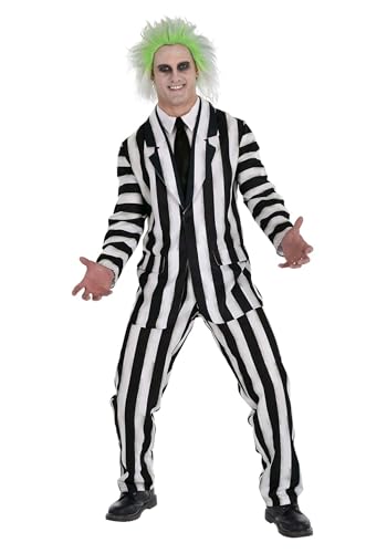 Mens Beetlejuice Costume | Adult Black and White Striped Jacket Shirt Tie and Pants for Halloween Multicolor L-XL