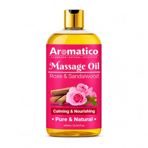 Image of AROMATICO Rose & Sandalwood Massage Oil - Rose Massage Oil with Sandalwood, Almond & Jojoba for Body Relaxation & Skin Nourishment | 300ml