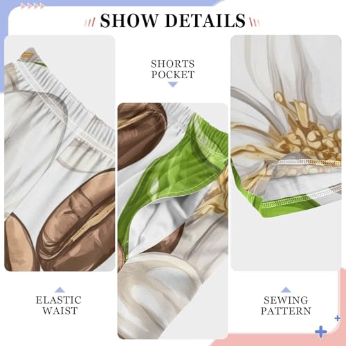 Coffee Bean and Floral Boys Long Pants Soft Trousers Elastic Waist Kids Lounge Bottoms with Pockets S-XL4