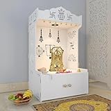 HAZDEAL Holztempel für Zuhause mit geräumigem Regal, Hindu-Pooja-Mandir für Wohnzimmer und Gebetsraum, DIY Bodenstehender Mandir mit Fokuslicht (96,5 x 57,1 x 45,7 cm) (aufwendiges Design1, Weiß)