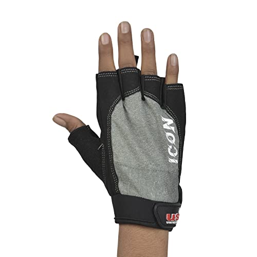 Image of USI UNIVERSAL Gym Gloves, 733IG Icon Fitness Gloves For Men & Women, Workout Powerlifting Gloves, Microfiber, Polyester, Elastane & Foam Construction Weight Lifting Gloves (Medium, Grey)