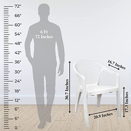 Image of ITALICA Oxy Plastic Arm Chair for Home /Glossy+Matte Finish Chair for Office, Living Room, Dining Room, Kitchen /Plastic Chairs for Balcony (5202, White, Set of 6 Chair, KFE)