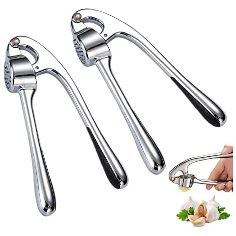 2 Pieces Stainless Steel Garlic Press, Professional Kitchen Garlic Crusher, Ginger Crusher Squeezer, Heavy Duty Garlic Presser Squeezer, Garlic Chopper, Easy to Clean and Durable Cover