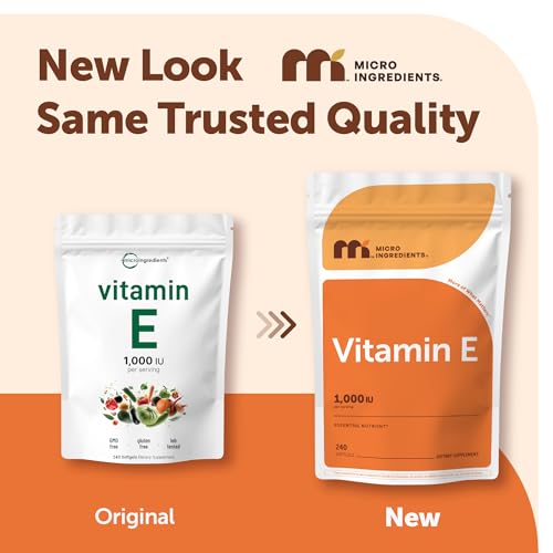 Micro Ingredients Vitamin E 1000 IU (450 mg) Per Serving, 240 Softgels | Daily Vitamin E Supplement | 4-Month Supply | Non-GMO, Gluten Free - Image 2