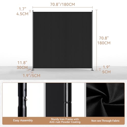 Image of C-Hopetree 1 Panel Room Divider, 6 Ft Tall Indoor Folding Privacy Screen, Portable Partition Separator, Freestanding Separation Temporary Wall for Office, Bedroom, 71 inch W X 71 inch H, Black