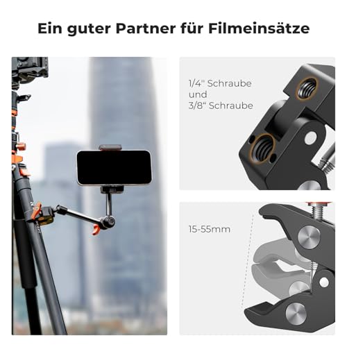 K&F CONCEPT 9,8 Zoll Magic Arm mit Super Clamp, Kamera Halterung für Käfig Monitor LED Licht Action-Kamera, 2 KG Belastung