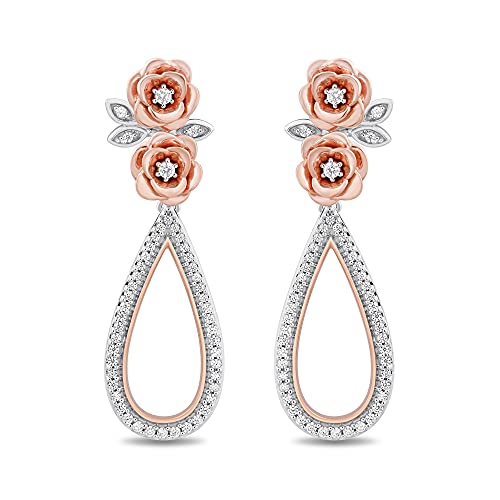 Jewelili Enchanted Disney Fine Jewelry Sterling Silver 1/2 Cttw Diamond Belle Rose Drop Earrings #TOP19