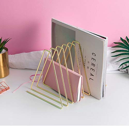 Files Folder Stand Desktop File Organizer,Triangle Copper Wire Book Shelf Magazine Rack, File