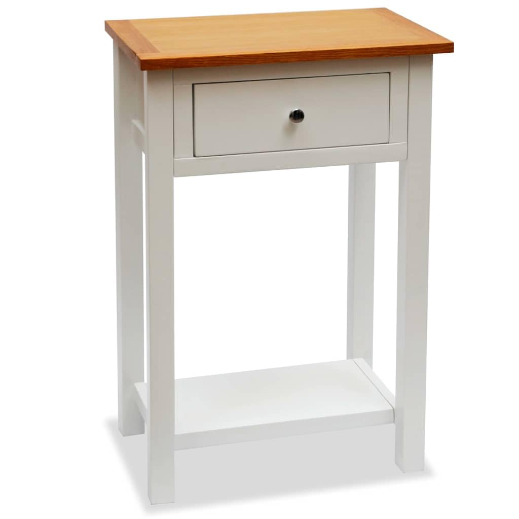 Stolik Boczny z Litego Drewna Debowe, 50x32x75 cm, Bialy