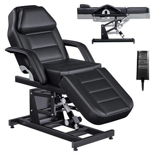 Zumic Fully Electric Tattoo Chair for Clients with Removable Handle and Headrest, 3-Motors Adjustable Backesrt&-Legrest Tattoo Bed, Multi-Functional Facial Bed Capacity 460LBS for Estheticians, Black