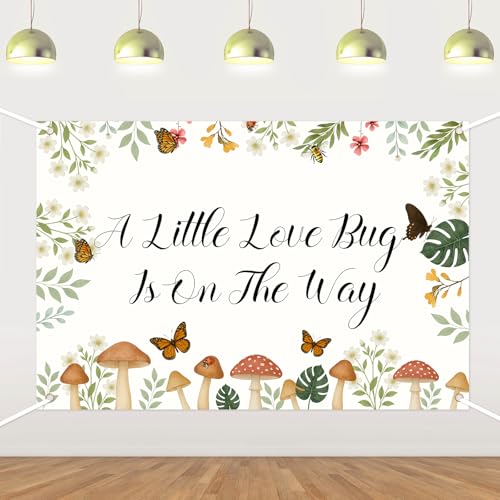 A Little Love Bug is On The Way Backdrop Banner Insect Photography Background Decor, Garden Theme Photo Booth Background Banner for Baby Shower Gender Reveal Party Decoration