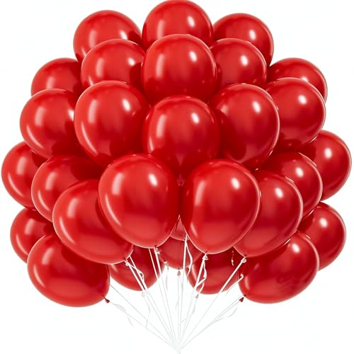 Image of Red Balloons 50pcs 12 Inch Matte Red Latex Party Balloons for Valentines Day Casino Theme Wedding Birthday Patriotic Party Decorations