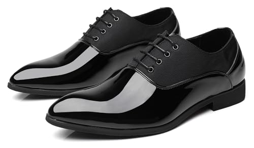 Image of Men's Faux Patent Leather Dress Shoes Glitter Prom Tuxedo Lace-up Formal Oxford