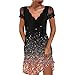 Sommerkleid Damen Große Größen 52 Frauen Spitzenspleißkleid Lässiges gewelltes V-Ausschnitt Print Print Swing Kleid Lose Kurzarm A-Linie Kleid Loses Strand Sommerkleid Kleid Mit Fransen Damen