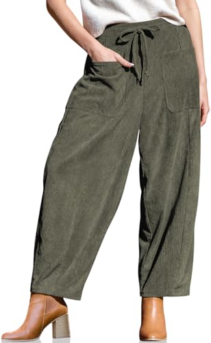TARSE Women's Corduroy Wide Leg Pants High Waist Drawstring